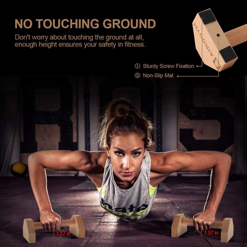 airogym Push-up Stand, 2 PCS Wood Pushup Bars Non-Slip Base Exercise Home Workout Equipment, 30CM Wooden Parallettes Handle Stands Grip for Men Strength Training, Planks Calisthenics - Image 5